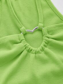 SHEIN ICON 多巴胺穿衣法愛心環狀細節吊帶上衣 - 青檸色 - 查看 4