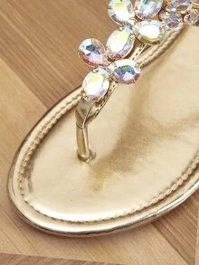Rhinestone Decor Thong Sandals - Gold - View 7