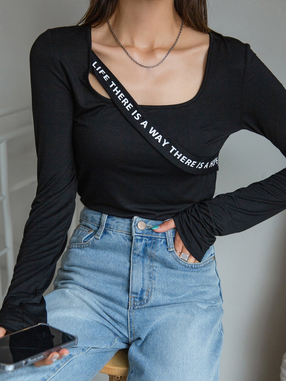 Slogan Graphic Scoop Neck Tee