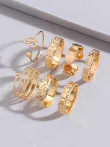 7 件心形和星形细节戒指情人节 - 金黃色 - 查看 2