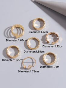 7 件心形和星形细节戒指情人节 - 金黃色 - 查看 4