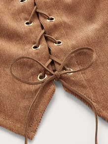 SHEIN MOD Lace Up Crop Tank Top - Khaki - View 4