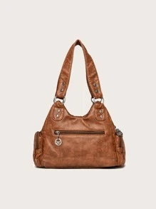 Túi đeo chéo/đeo vai thời trang & ngắn gọn, nhiều ngăn, đính đinh tán, phong cách đường phố cổ điển thanh lịch, hợp thời trang, hoàn hảo để mua sắm, đi nghỉ và sử dụng hàng ngày, túi phong cách Rock dành cho phụ nữ - màu nâu - Xem 6