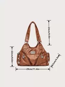 Túi đeo chéo/đeo vai thời trang & ngắn gọn, nhiều ngăn, đính đinh tán, phong cách đường phố cổ điển thanh lịch, hợp thời trang, hoàn hảo để mua sắm, đi nghỉ và sử dụng hàng ngày, túi phong cách Rock dành cho phụ nữ - màu nâu - Xem 5