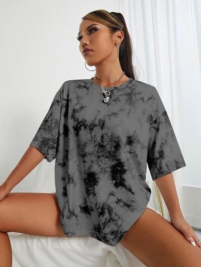 INAWLY Tie Dye Drop Shoulder Oversized Tee Graphic Tees Women Tops, Unisex
