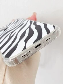Zebra Stripe Clear Phone Case With Beaded Lanyard - Black and White - View 3