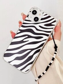 Zebra Stripe Clear Phone Case With Beaded Lanyard - Black and White - View 6