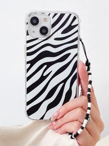 Zebra Stripe Clear Phone Case With Beaded Lanyard - Black and White - View 4