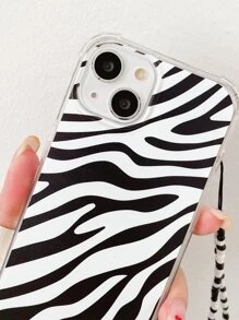 Zebra Stripe Clear Phone Case With Beaded Lanyard - Black and White - View 7