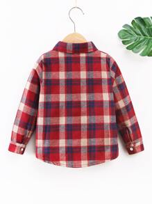 SHEIN 小男童格紋補丁貼口袋襯衫不帶T恤