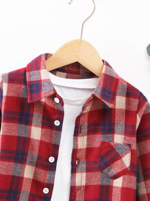 SHEIN 小男童格紋補丁貼口袋襯衫不帶T恤