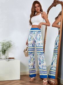 Floral Print Wide Leg Trousers - Multicolor - View 3