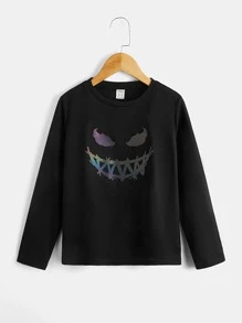 SHEIN Boys Reflective Cartoon Graphic Tee - Black - View 2