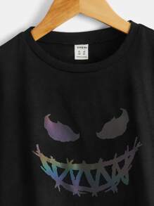 SHEIN Boys Reflective Cartoon Graphic Tee - Black - View 4