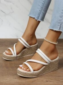 Giày bệt dày và Dép nêm Nữ màu trơn Kỳ nghỉ - trắng - Xem 5