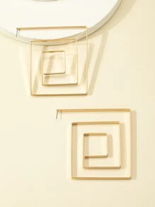 Geometric Spiral Stud Earrings - Yellow Gold - View 2