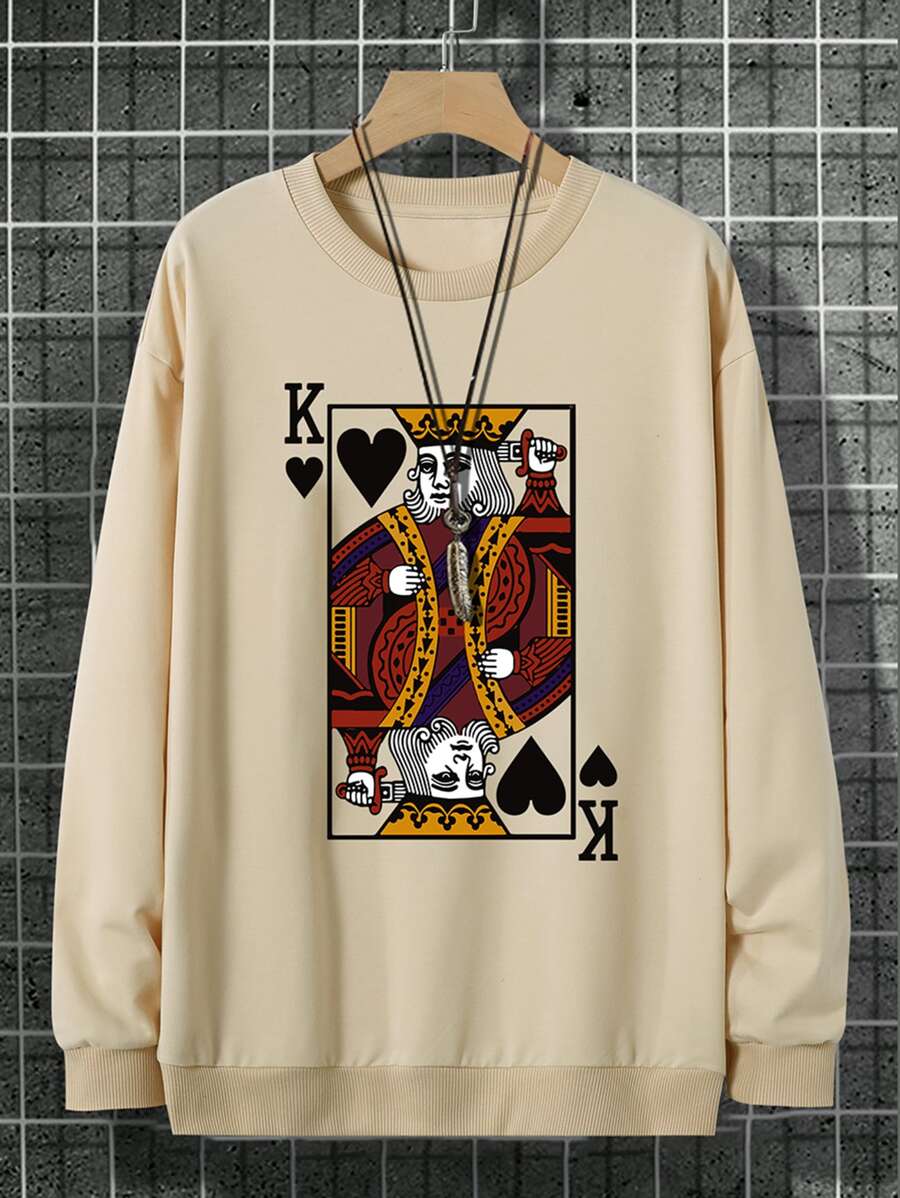 Manfinity Hombres Sudadera con estampado de póker - Albaricoque - Ver 1