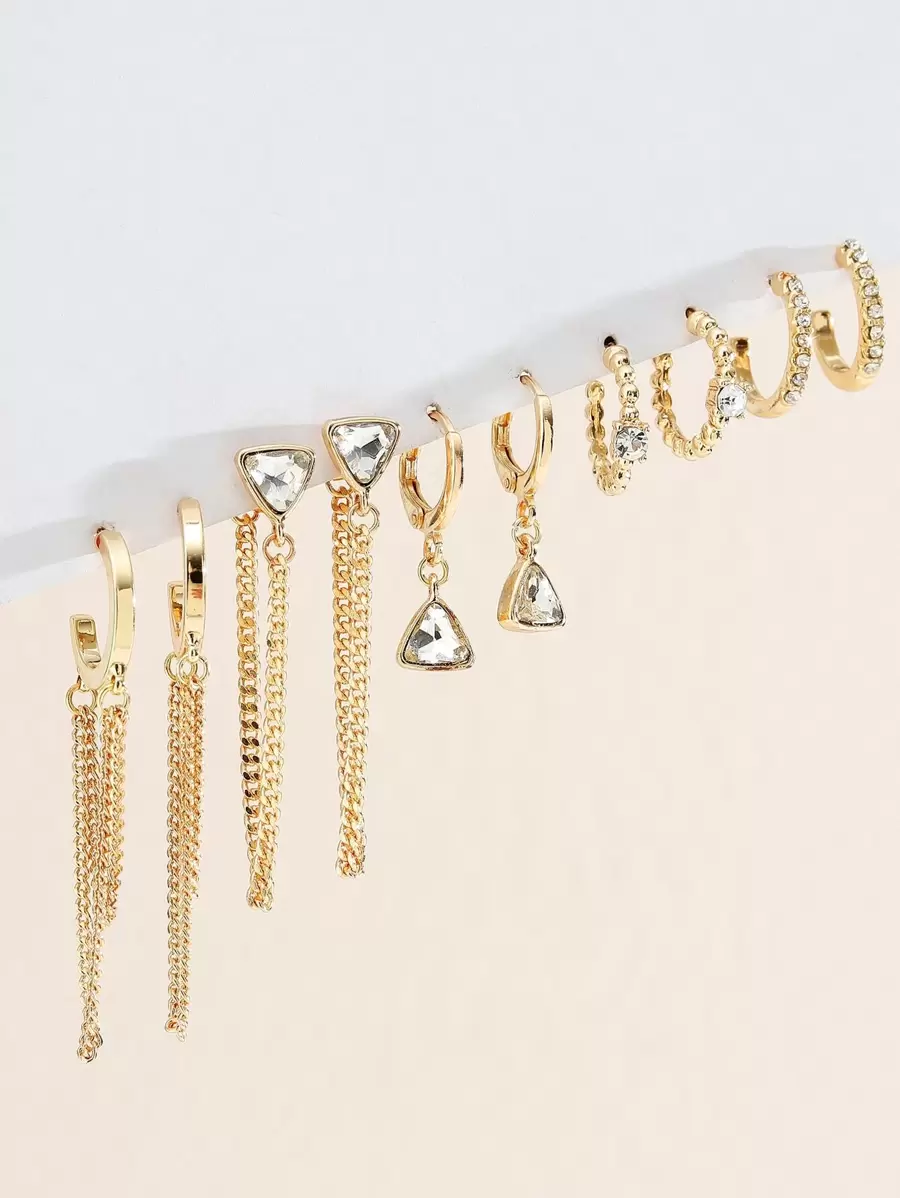 5pairs Rhinestone & Chain Decor Earrings - Yellow Gold - View 1