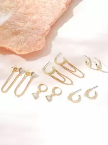 5pairs Rhinestone & Chain Decor Earrings - Yellow Gold - View 2