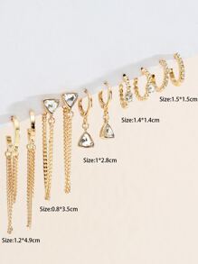 5pairs Rhinestone & Chain Decor Earrings - Yellow Gold - View 3