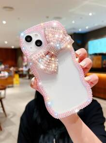 Rhinestone Bowknot Decor Clear Phone Case - Pink - View 1
