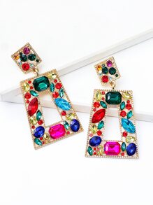 juran 1 Par de Brincos Geométricos de Vidro com Strass Adequados para Uso Diário - Multicolorido - Visão 2