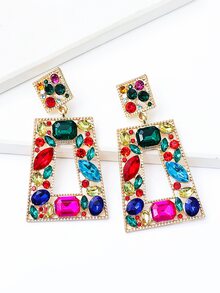juran 1 Par de Brincos Geométricos de Vidro com Strass Adequados para Uso Diário - Multicolorido - Visão 4