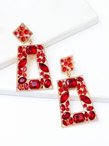 juran rhinestone thả bông tai hình học - Đỏ - Xem 2