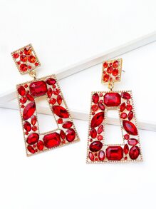 juran rhinestone thả bông tai hình học - Đỏ - Xem 4