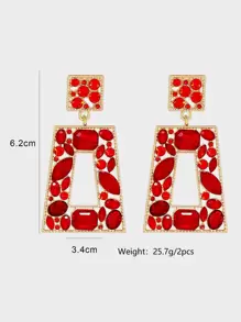 juran rhinestone thả bông tai hình học - Đỏ - Xem 3