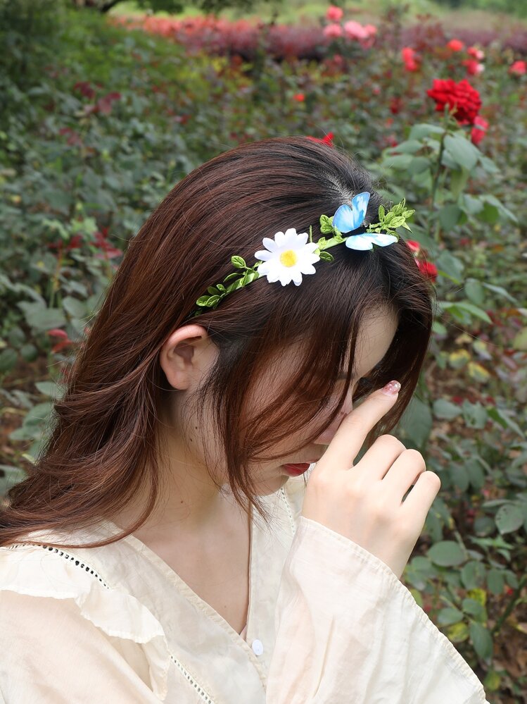 Butterfly & Flower Decor Headband - Multicolor - View 1