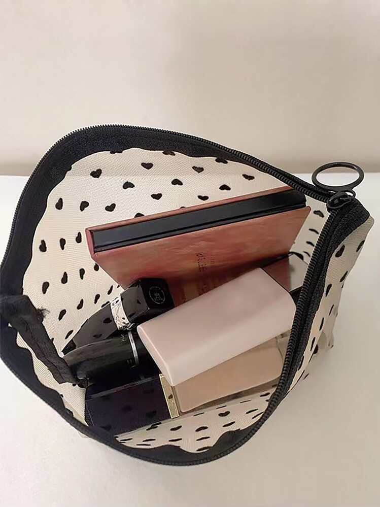 PAZIMIIK Borsa Per Trucco In Tela Con Cerniera - Grande Organizer Da Viaggio A Forma Di Cuore Nero, 30,5x17 Cm - 3