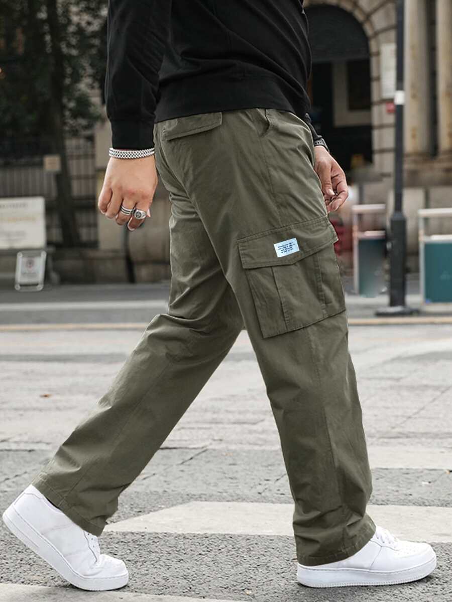 Manfinity Hypemode Men Letter Patched Flap Pocket Cargo Trousers - Army Green - View 1