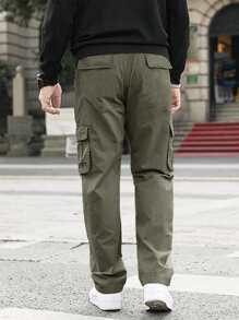 Manfinity Hypemode Men Letter Patched Flap Pocket Cargo Trousers - Army Green - View 2