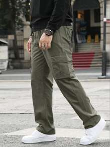 Manfinity Hypemode Men Letter Patched Flap Pocket Cargo Trousers - Army Green - View 6
