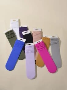 10pairs Solid Crew Socks - Multicolor - View 5