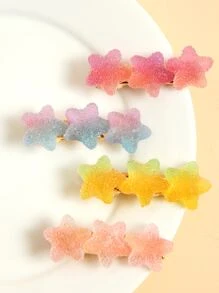 4pcs Women's Multi-Color Heart & Star Jelly Effect Decorative Metal Hair Clips, Suitable For Daily Use (Special Material May Cause Color Variation, Please Refer To Actual Product) - Multicolor - View 2