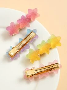 4pcs Women's Multi-Color Heart & Star Jelly Effect Decorative Metal Hair Clips, Suitable For Daily Use (Special Material May Cause Color Variation, Please Refer To Actual Product) - Multicolor - View 3