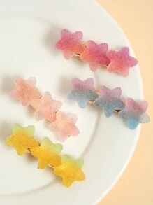 4pcs Women's Multi-Color Heart & Star Jelly Effect Decorative Metal Hair Clips, Suitable For Daily Use (Special Material May Cause Color Variation, Please Refer To Actual Product) - Multicolor - View 4