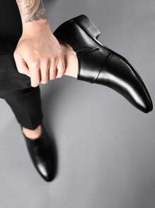 Men's Leather Shoes Soft Bottom Casual Shoes British Style Breathable Business Formal Shoes For Autumn And Winter - Black - View 3