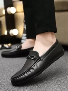 Nam Kim Loại Trang Trí Horsebit Giày Lười Giày Nhẹ Trượt Trên Giày Nam - màu đen - Xem 1