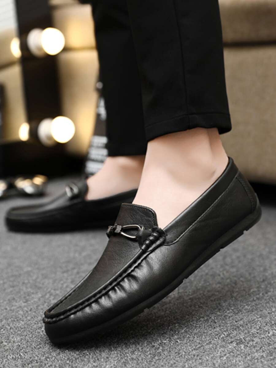 Nam Kim Loại Trang Trí Horsebit Giày Lười Giày Nhẹ Trượt Trên Giày Nam - màu đen - Xem 1
