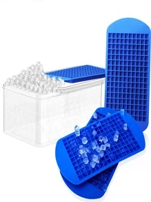 1pc 160grid Silicone Ice Cube Mold,Simple Blue Food-Safe Grade Material Ice Cube Maker Tray - Blue - View 1