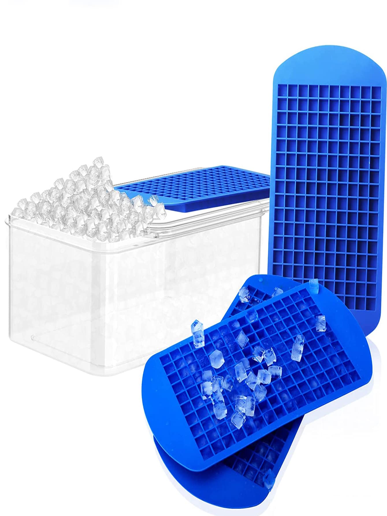 1pc 160grid Silicone Ice Cube Mold,Simple Blue Food-Safe Grade Material Ice Cube Maker Tray - Blue - View 1
