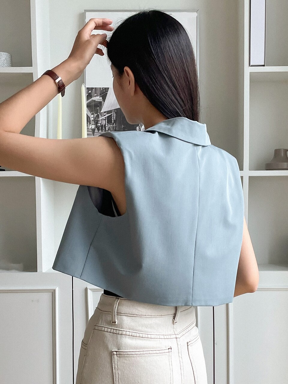 Shoulder Pad Open Front Vest Jacket