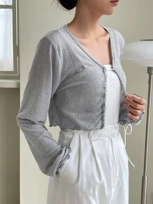 DAZY Camiseta unicolor con cordón fruncido sin top de tirantes - Gris - Ver 3