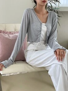 DAZY Camiseta unicolor con cordón fruncido sin top de tirantes - Gris - Ver 4