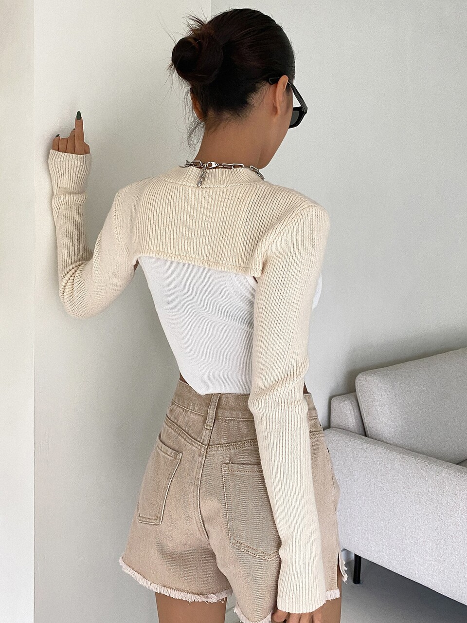 1pc Mock Neck Super Crop Sweater