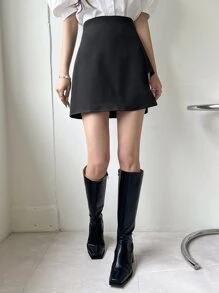 DAZY High Waist Cut Out Hem Skirt - Black - View 6
