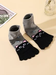 1 Đôi Tất Năm Ngón Hoạt Hình Cho Trẻ Em, Thân Thiện Với Da Mềm Mại & Thoáng Khí, Thích Hợp Cho Mùa Xuân & Mùa Thu - Nhiều màu - Xem 2